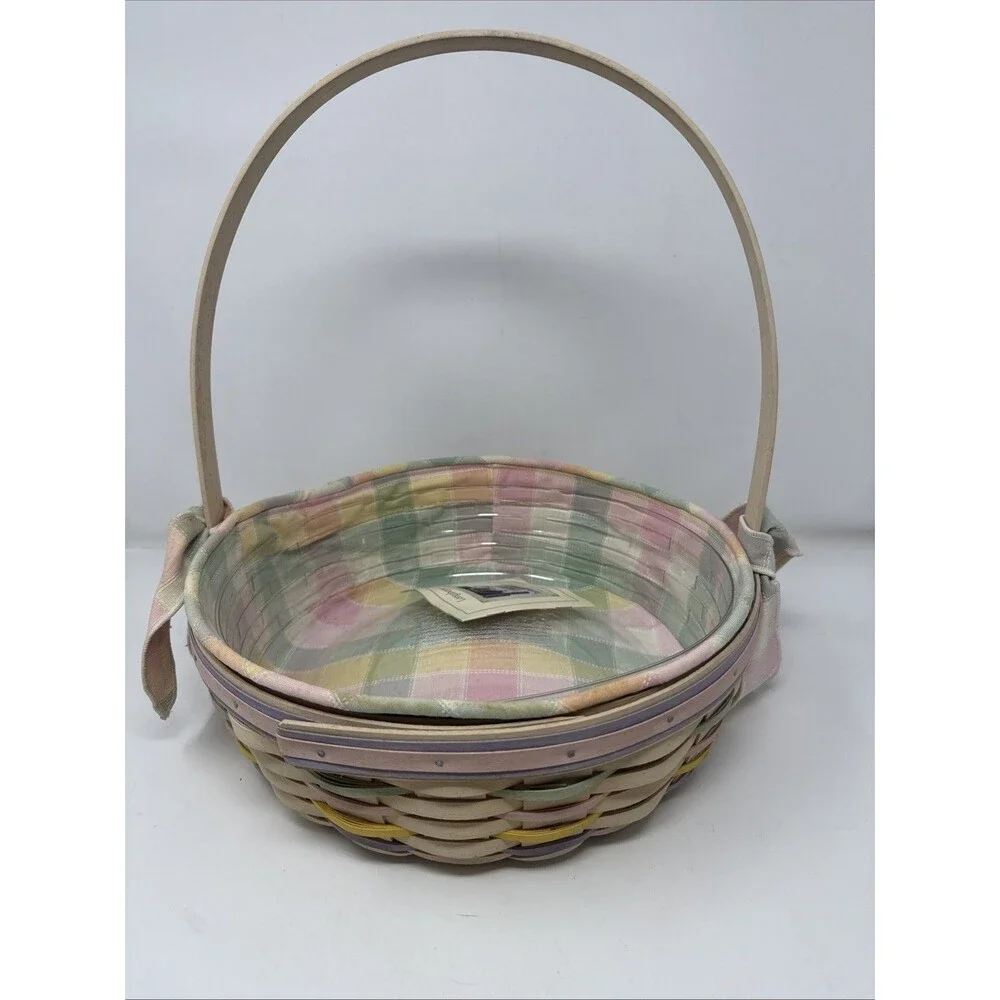Longaberger 2001 Easter Basket Whitewashed w/Liner,  Protector & Bows, tie on